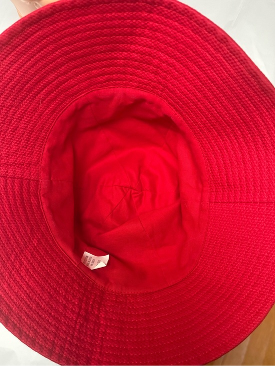 Vintage Red Cotton Wide-Brim Sun Hat Purple Trim red heart accents